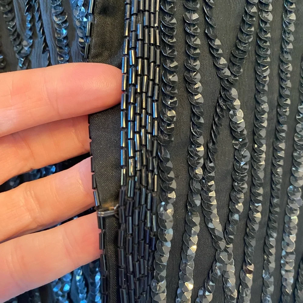 Vintage Whimsygoth Womens Black Silk Hand Beaded Sequin Embellished Blazer 15/16 - Picture 5 of 13